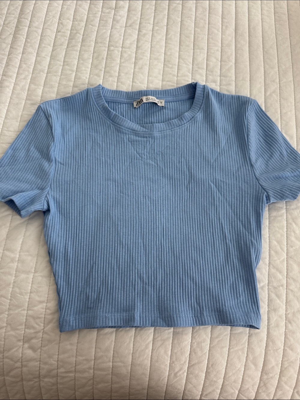 Zara Sky Blue Ribbed Cropped Tee